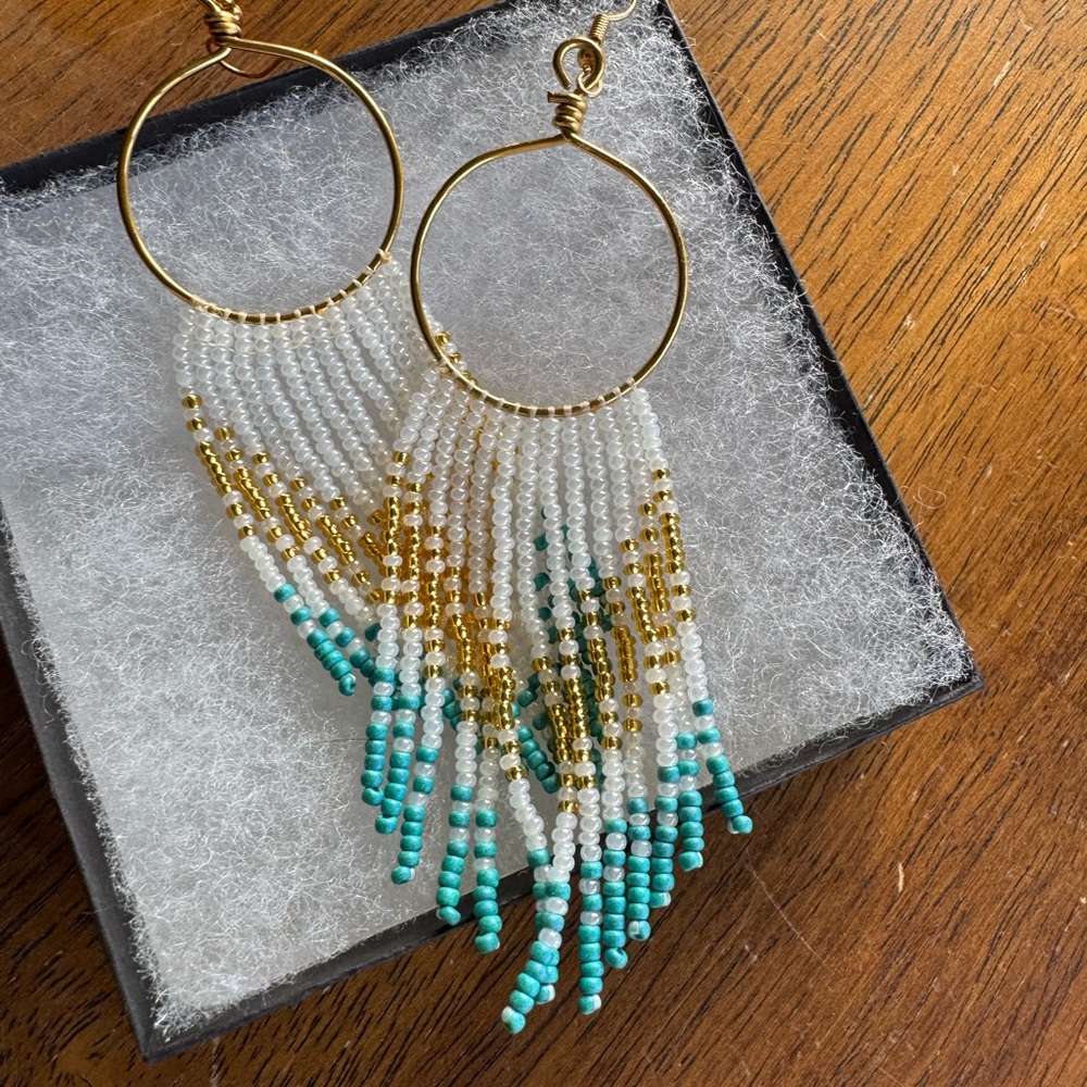 Elegant Gold and Turquoise Beaded Earrings